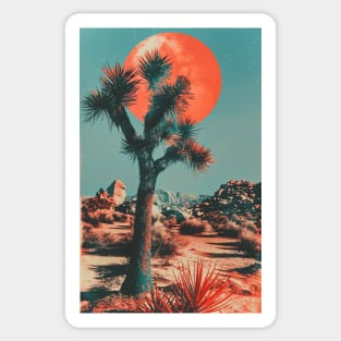 Desert Mirage: Crimson Moonrise over Joshua Tree Sticker